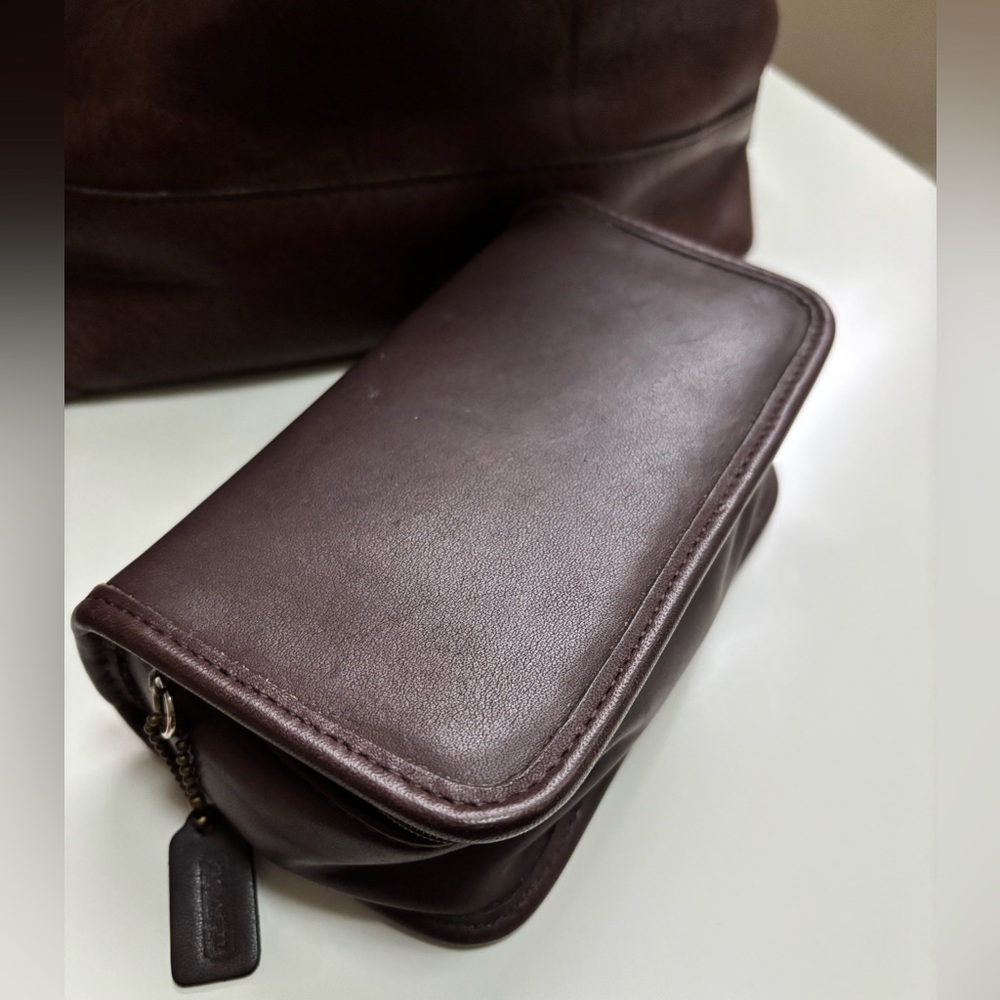 Vintage brown coach travel cosmetic case with mirror